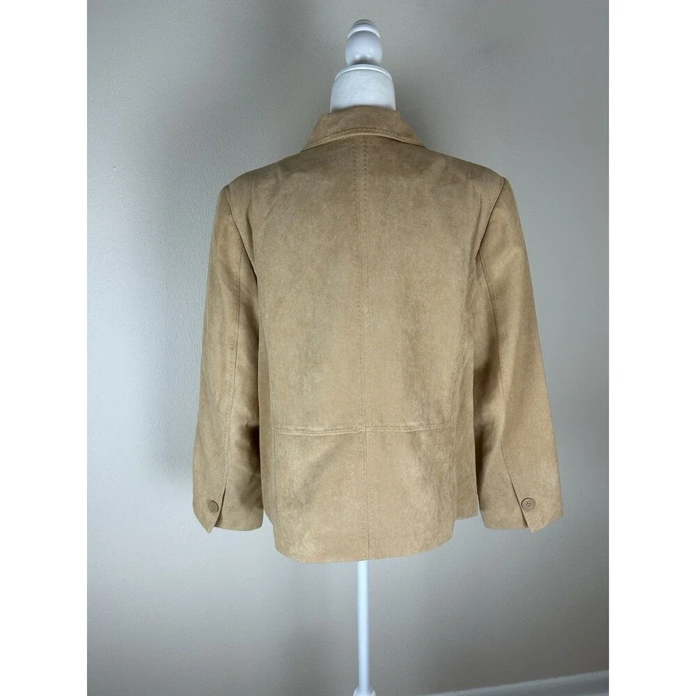 NWT Faux Suede Leather Women’s 18 Blazer Jacket Western Beige Tan Academia Tan